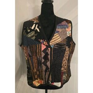 VTG Made USA Desert Sunrise Women Patchwork Quilted Vest Boho Cottagecore SZ 18‎